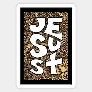 Christian typography and illustration of the word "Jesus" Sticker